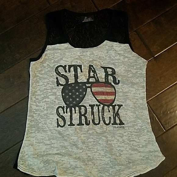 Distressed lace back tank - Picture 1 of 2